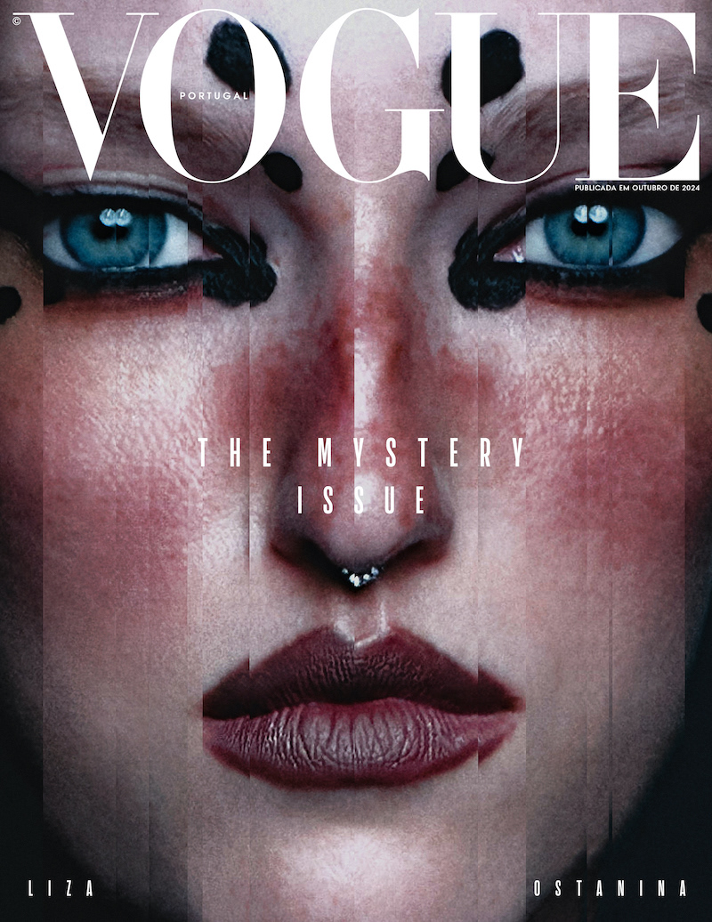 Vogue Portugal Cover — extreme close-up of Liza Ostanina, The Mystery Issue, October 2024