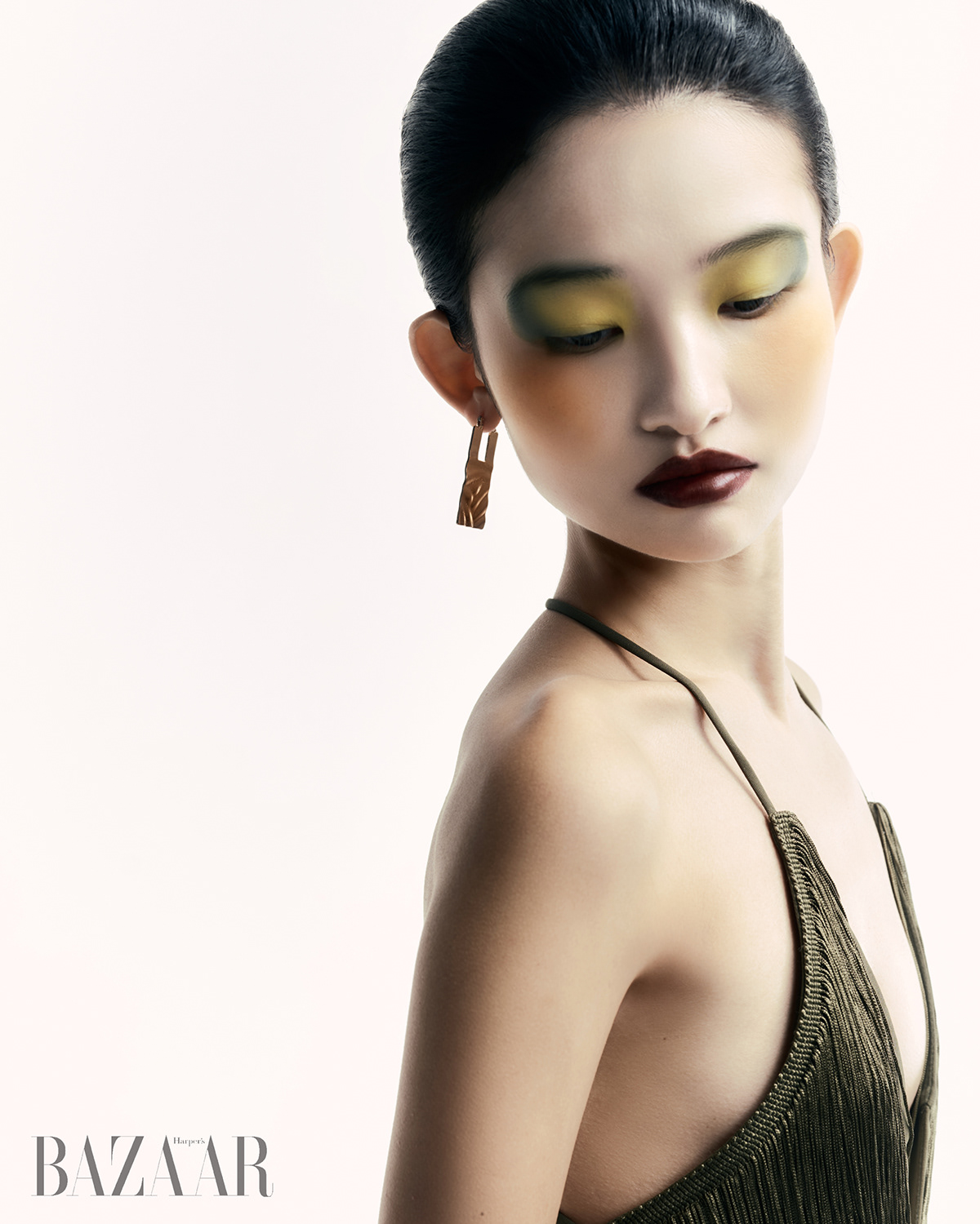 Harpers Bazaar Vietnam beauty portrait with green eye makeup