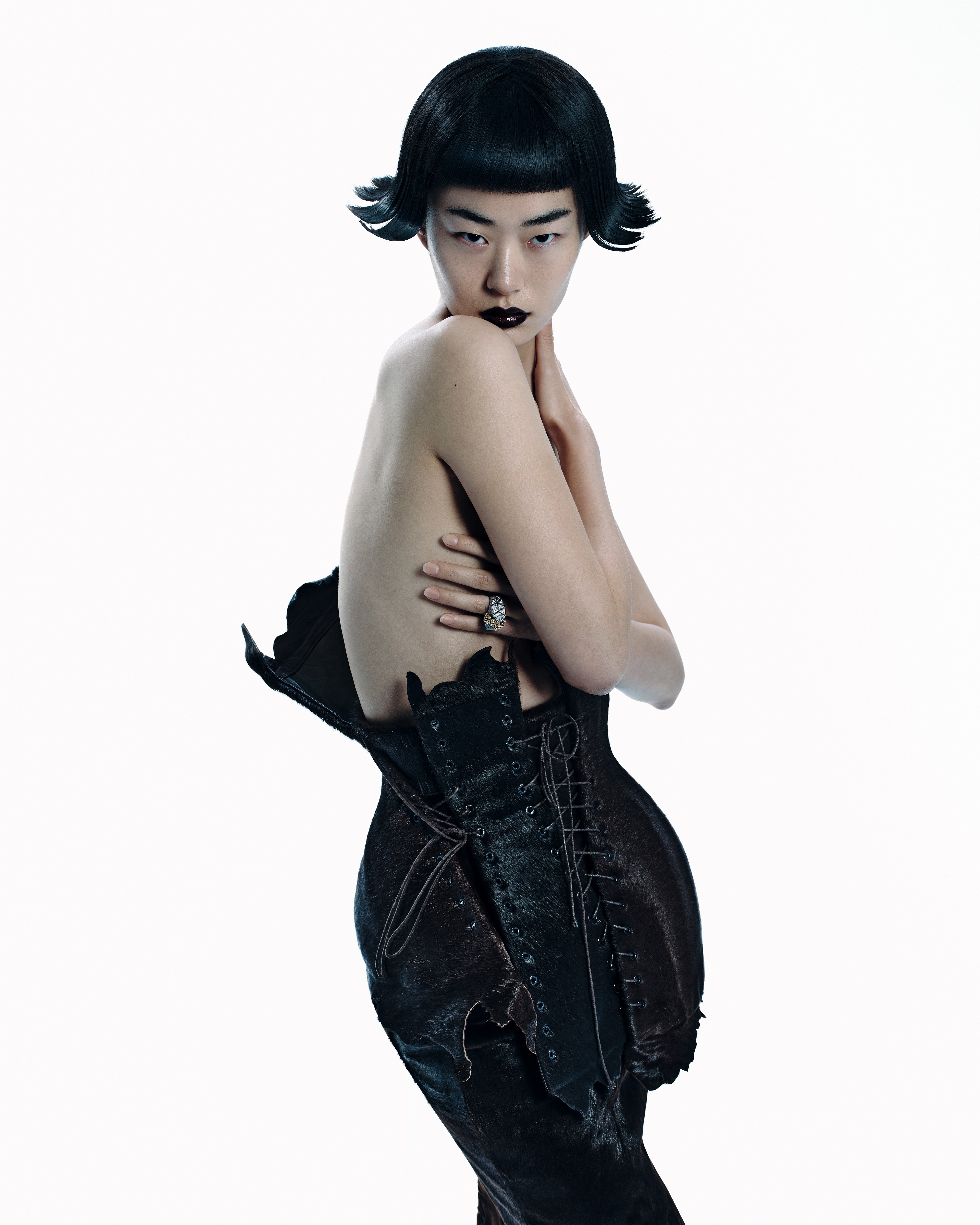 Vogue Philippines portrait with sculptural bob and black tailoring